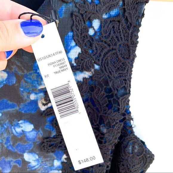 NWT T Tahari Navy Black Floral Print Fiona Dress - Picture 9 of 13